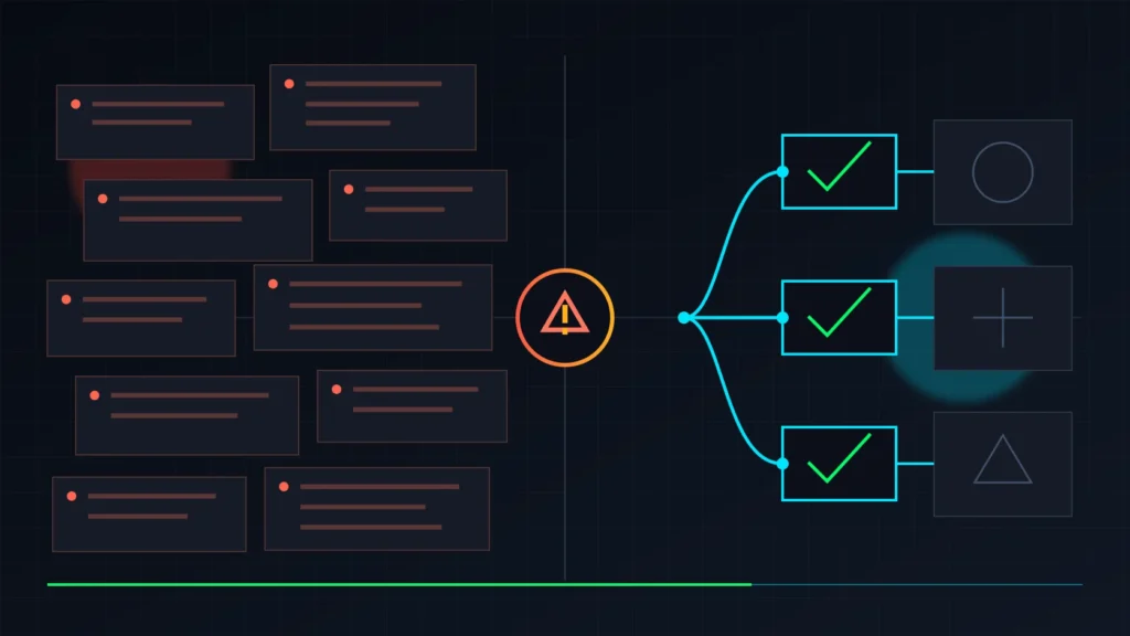 Noisy security alerts contrasted with a tuned SOC containment and response workflow
