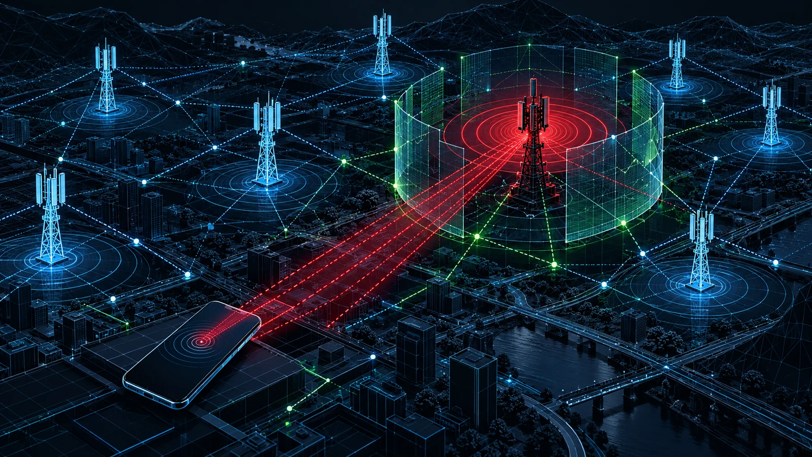 Diagram of a rogue 5G false base station detected within a cellular network